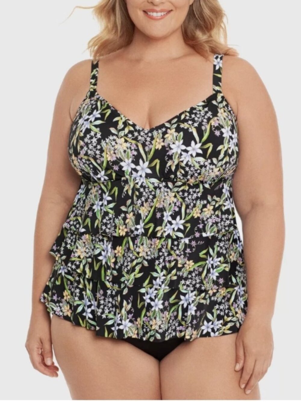 NWT! Swim Solutions Multi Color Floral Ruffle Slimming One Piece Swimsuit NEW!